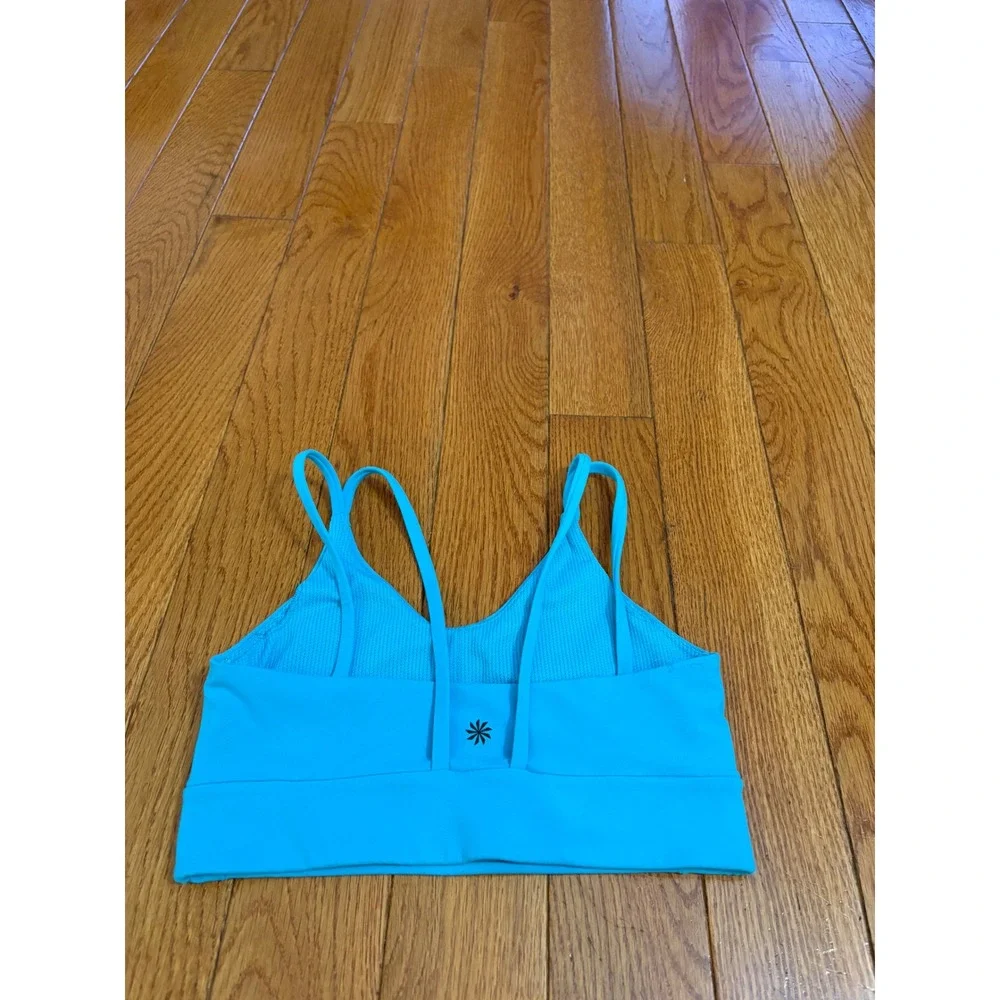 Athleta Girl Cyan Blue V-Neck Multi-Strap Racerback Sports Bra Size L 12